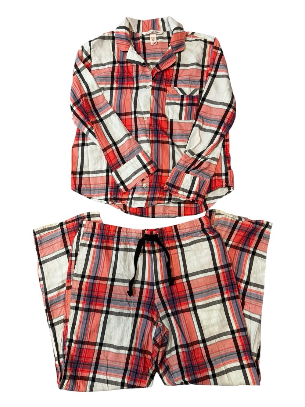 Victoria's Secret Red Blue Black Plaid Women’s Winter Pajama Set Petite Medium